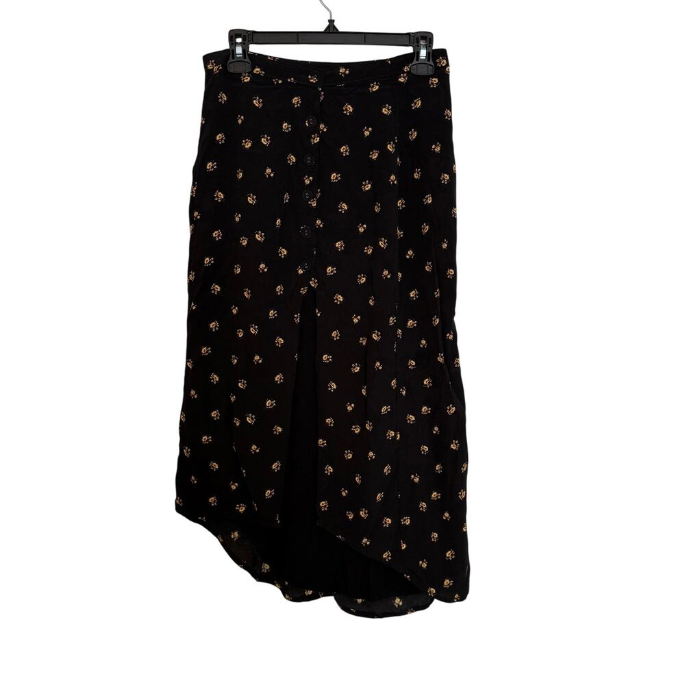 Abercrombie & Fitch Black Midi Skirt with Small Yellow Floral Print